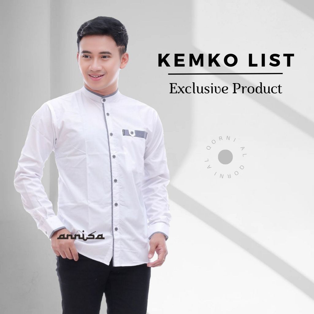 TK94LD Baju Koko Pria Dewasa Atasan Muslim Pria Dewasa Lengan Panjang Polos Putih - Kemko List Serie