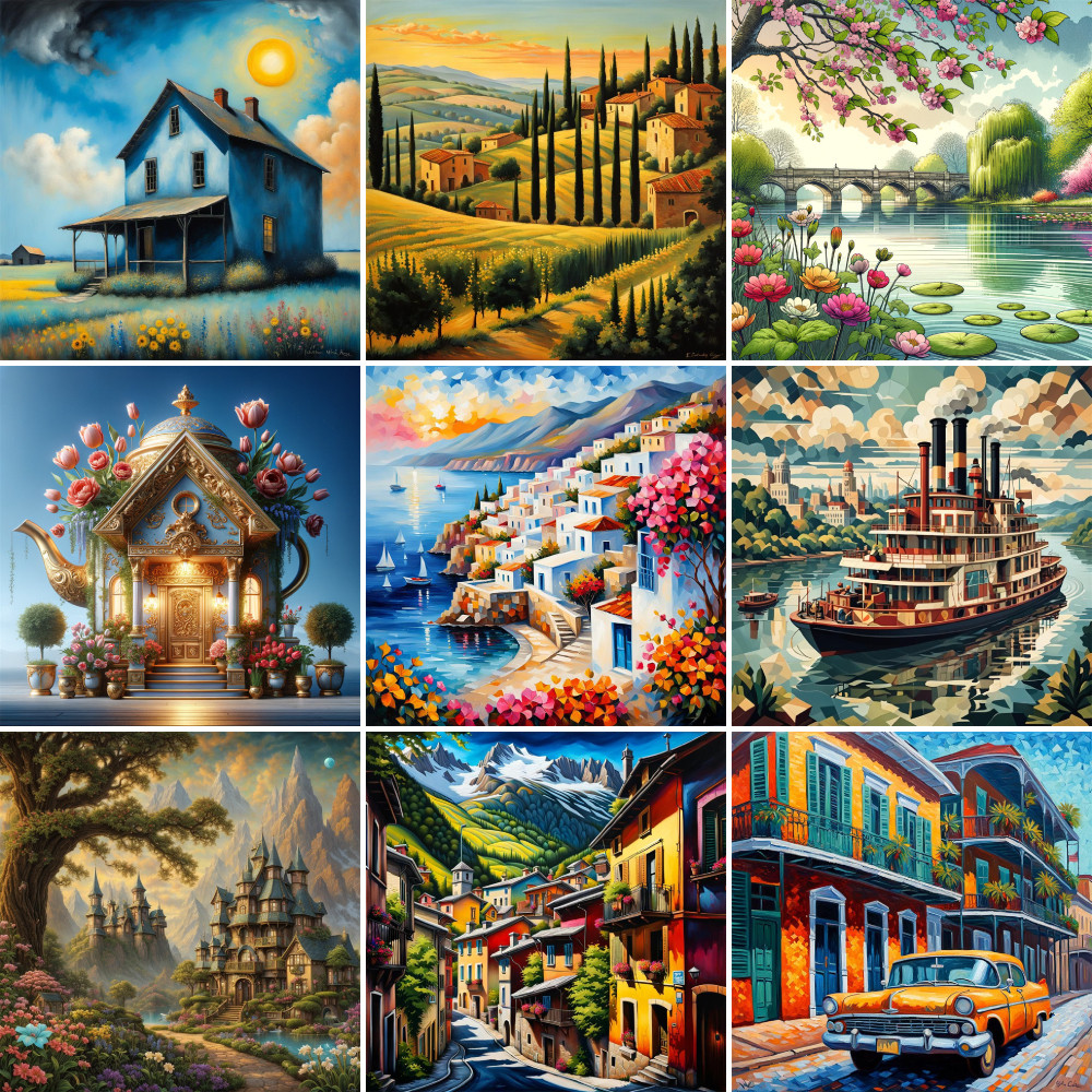 

Landscape Fantasy House Paint By Numbers Acrylic Paint Crafts Supplies For Adults Decoration Home Child's Gift Free Shipping HOT