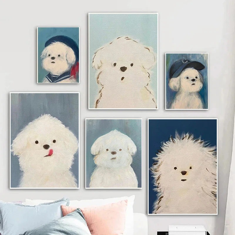 Cute Cartoon Scratchy Little Dog Kawaii Posters and Prints Canvas Printing Wall Art Picture for Livi