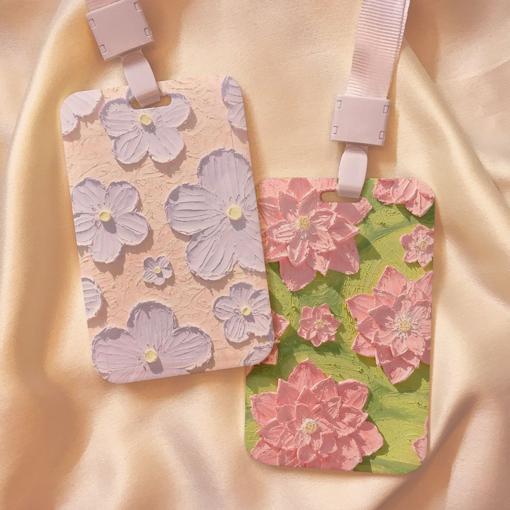 

Oil Painting Flowers Lanyard Credit Card Id Holder Student Women Travel Bank Bus Business Card Cover Protective Case Neck Straps