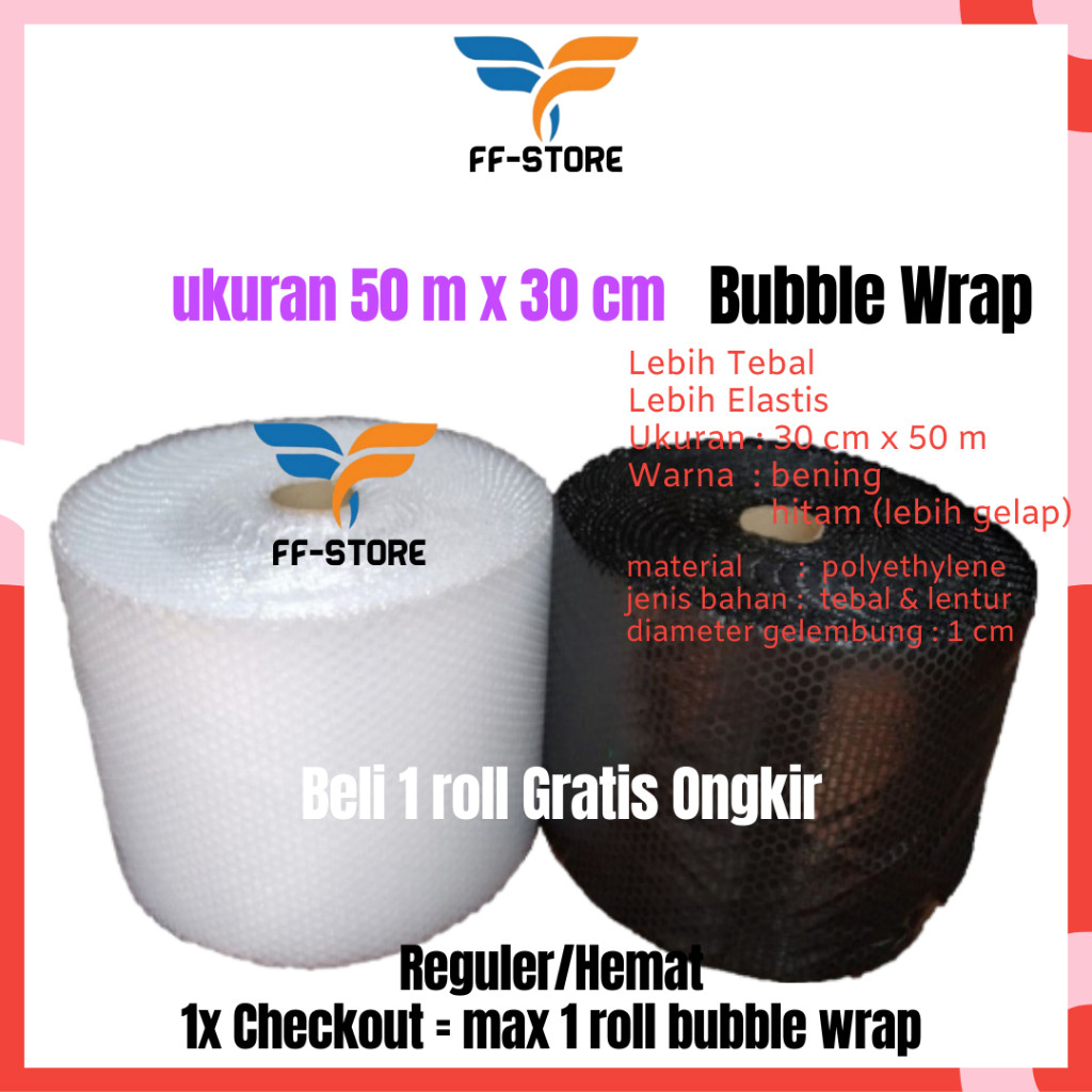 

[50Mx30CM] Bubble Wrap Hitam Bening Roll 30 cm x 50 m Tebal Premium Ekonomis Murah Gosend Grab Bandung