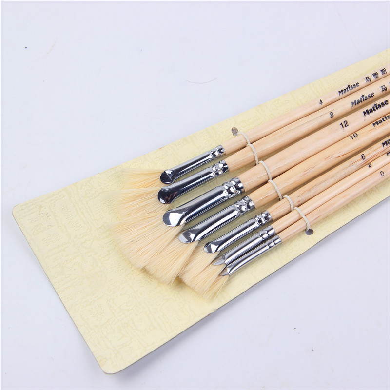 

pig bristle fan shape fish tail clear paint rod oil paint brush artists 7 pcs gouache paintbrush Art Supplies brush painting
