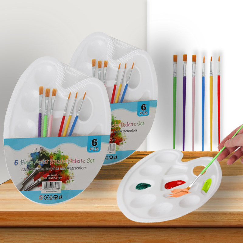 

7Pcs Acrylic Paint Brush Palette Set Nylon Hair Brushes Palette Watercolor Art Brush Brushes Set School Supplies Draw Gifts