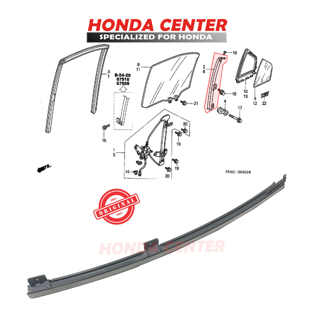 Sash Rel Kaca Pintu Belakang Kanan Civic Vti Vtis 2001 2002 2003 2004 2005 Original