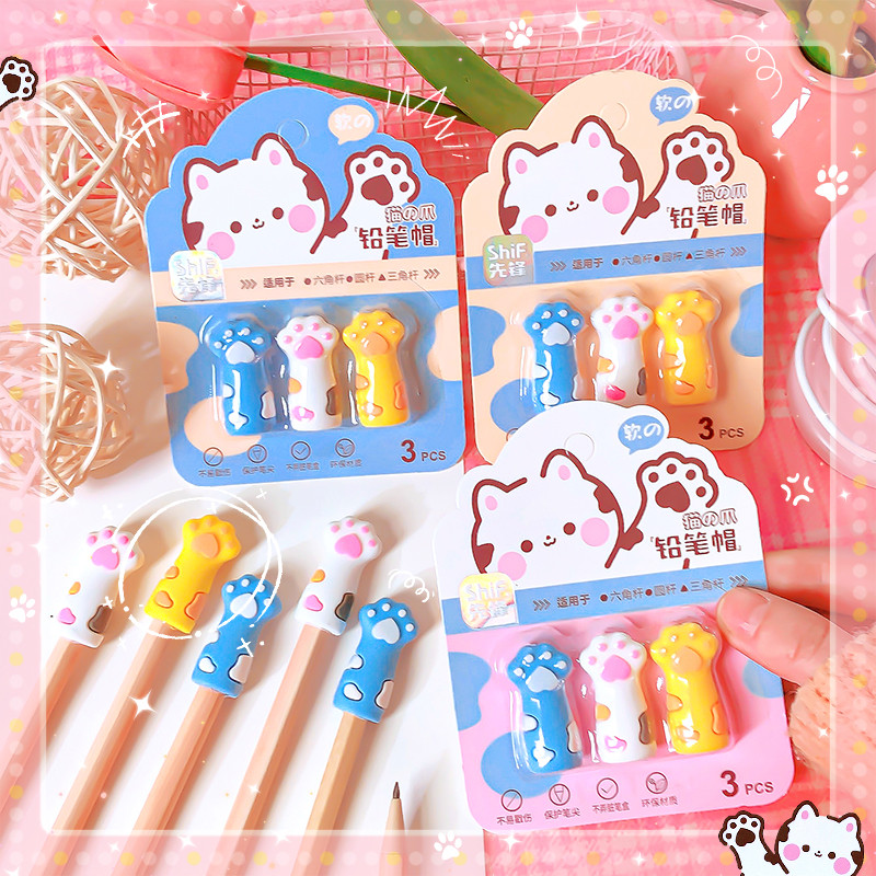 

Aesthetic stationery office supplies kawaii pen ornaments pencil accessory cute cat mini pen cover pencil cap school acsesories