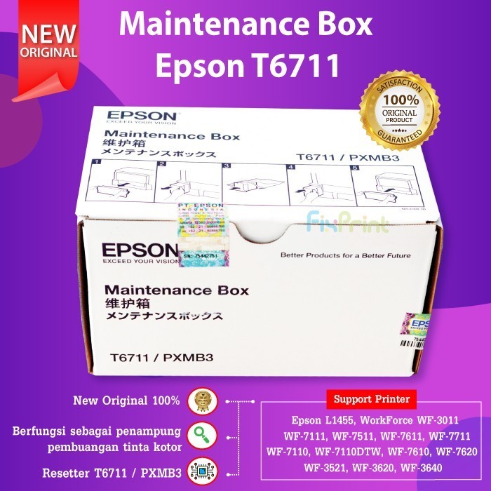Maintenance Box T6711 PXMB3 Ink Pad Printer Epson WF-7611 7711 3521