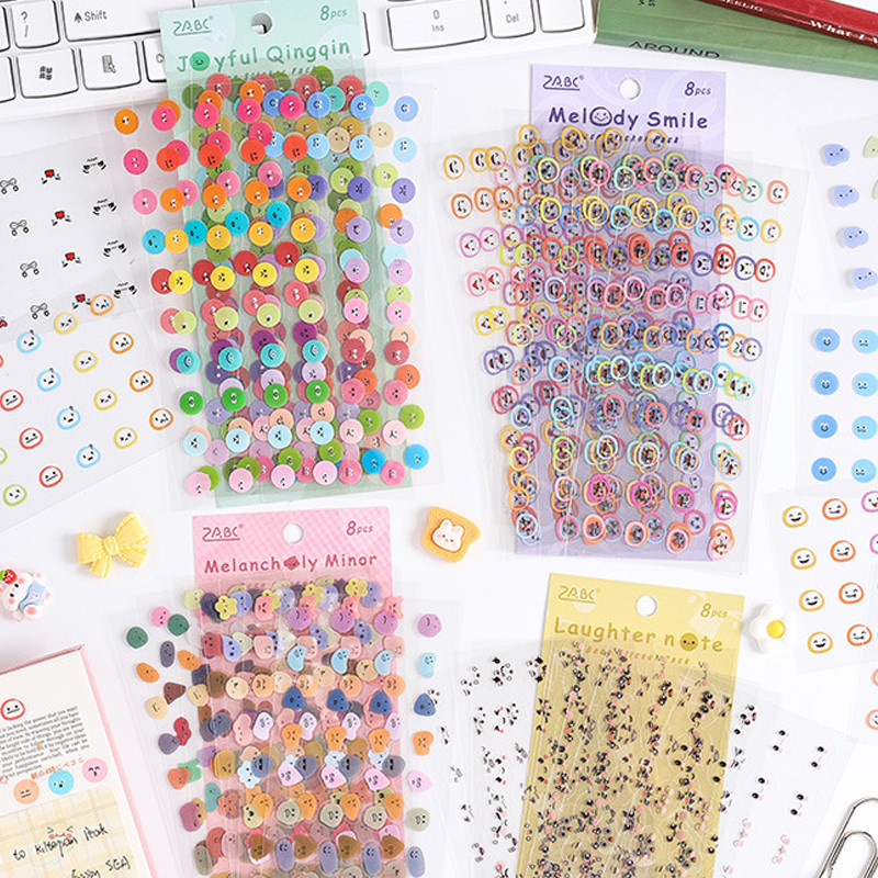

8pcs Kawaii Expression Stickers Waterproof PET Stickers Pack Children's Cute Stickers for Scrapbooking Aesthetic Stationery