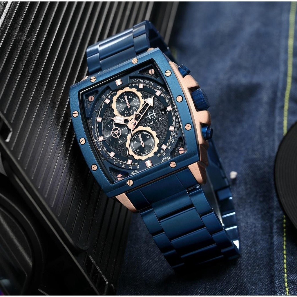 New Original Evans Jayden Jam Tangan Pria 9463-1 Rantai Stainless Steel Chronograph Water Resistant 
