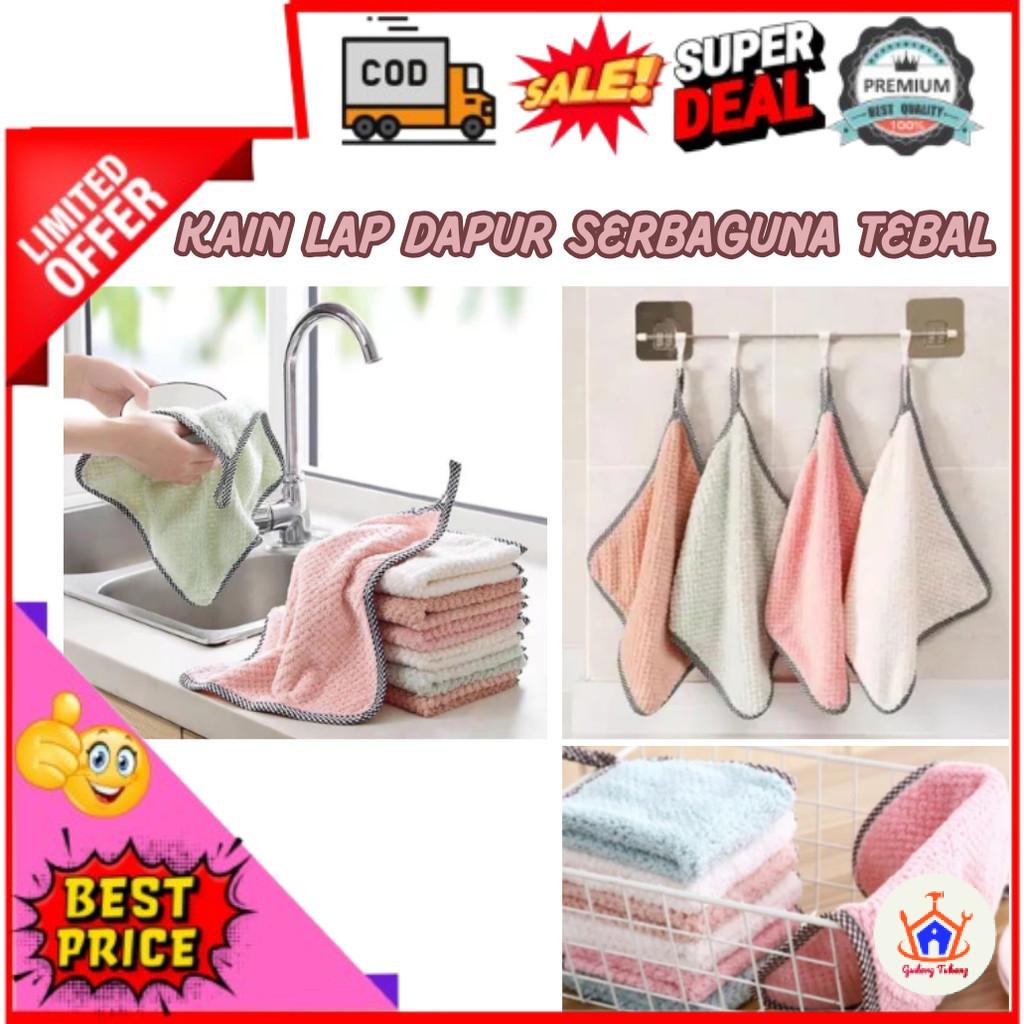 Lap Tangan Serbet Lap Piring Dapur Tangan Gantung Tebal Kain Lap Cuci Piring Kain Lap Dapur Serbagun