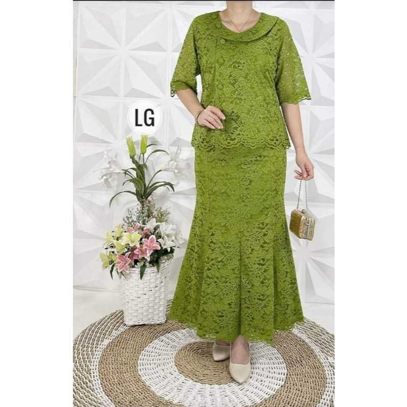 SET rok BROKAT PANJANG KANCING/BAJU STELAN WANITA SEMI BRUKAT terbaru premium