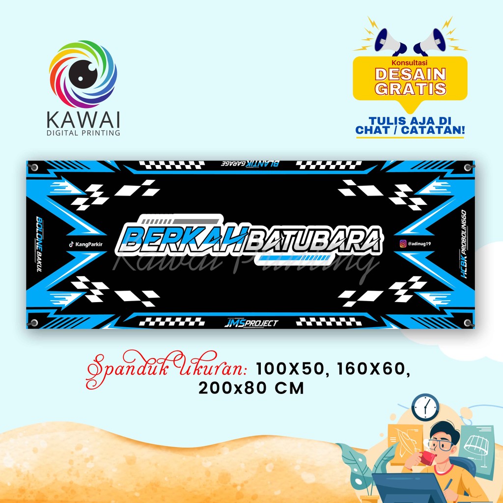 SPANDUK BANNER Racing Project Biru MMT Spanduk Custom 200x80