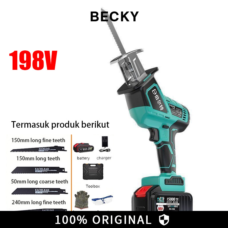 BECKY -Tengoo Mesin Reciprocating Gergaji Elektrik Portable Genggam Lithium Charger gergaji Koper Al