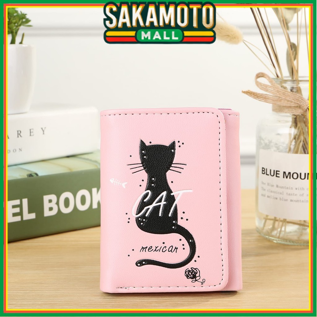 DOMPET KECIL LIPAT WANITA KULIT PINK KUCING KOREA  FASHION MURAH  VARADES WA065P3