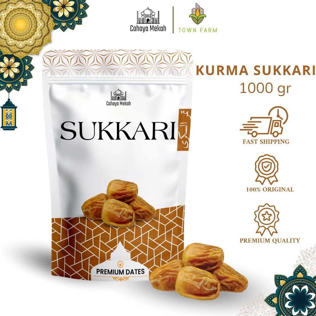 

Cahaya Mekah Kurma Sukkari 1Kg Pouch Premium Original High Quality Sukkari Dates Arab Premium