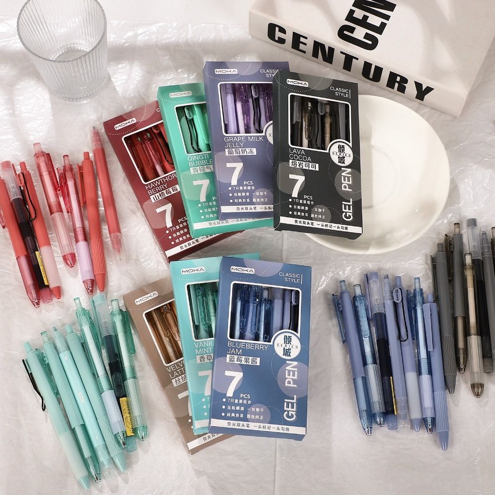 

7Pcs/Set Highlighter Pen Set Creative Student Specific ST Tip Ballpoint Pen Kawaii Quick-Drying Ink Gel Pen Writing Tools Gift
