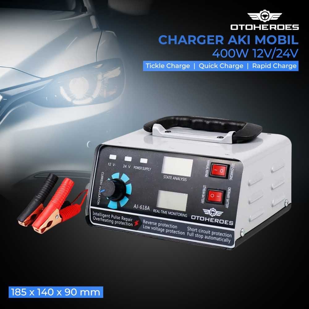 Charger Aki Mobil Motor 400W 12V/24V 400Ah with LCD