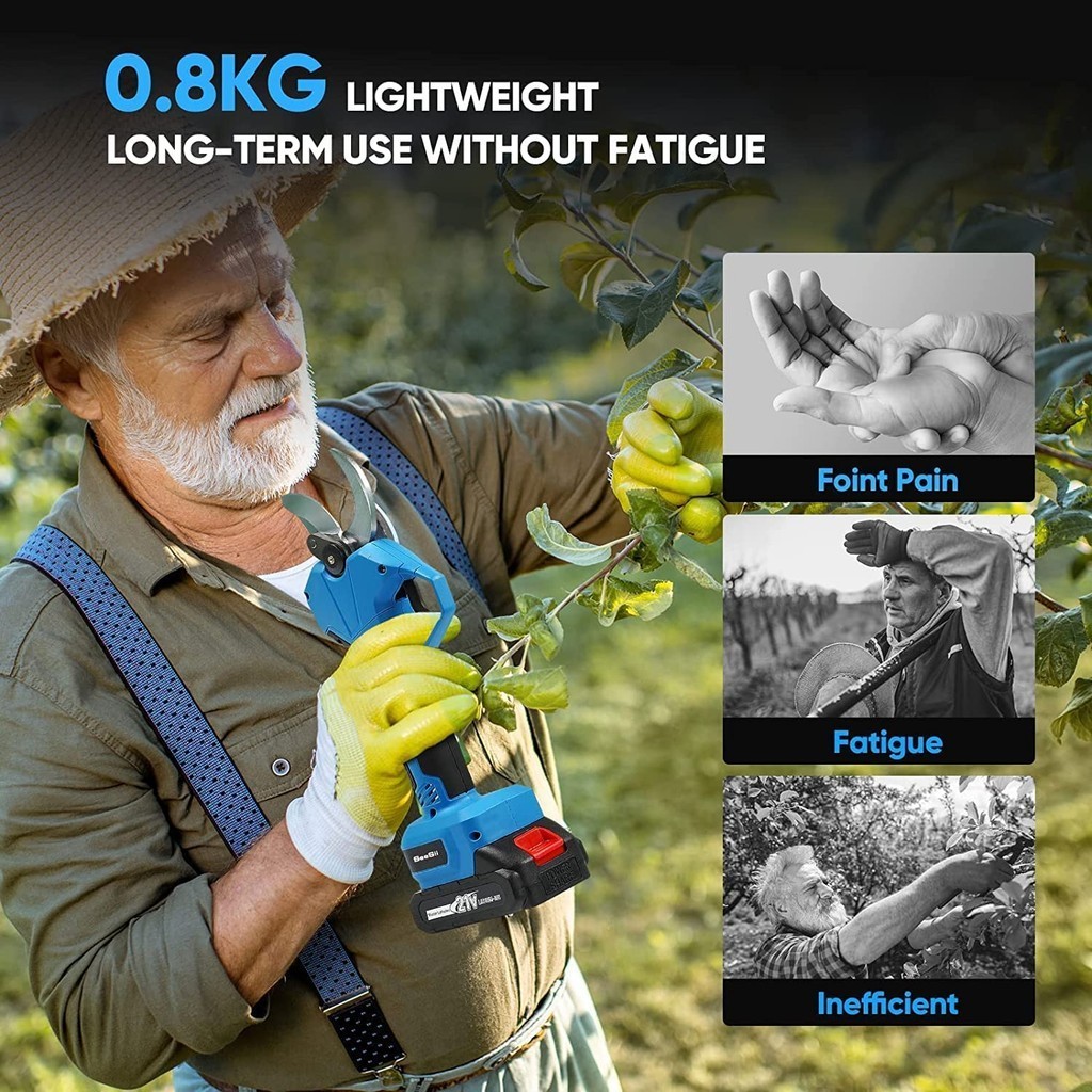 SEESII 21V 40mm Cordless Electric Pruner Brushless Electric Scissors Tree Branches Bonsai Cutter Com