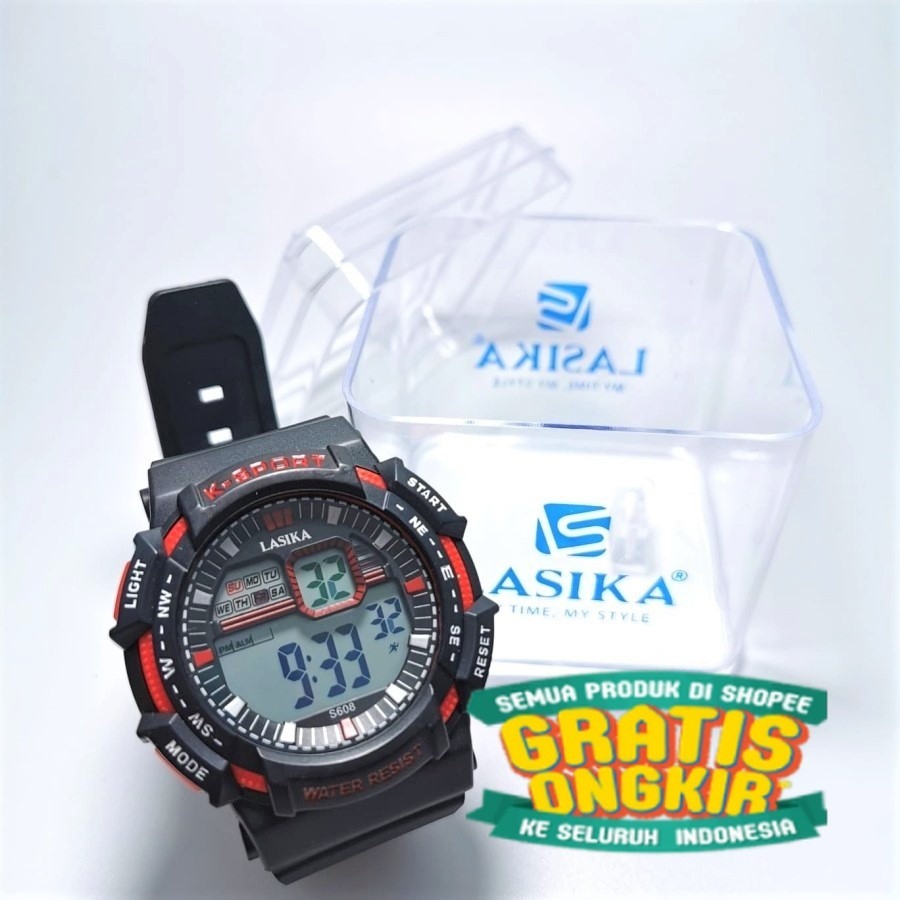 Jam tangan laki laki digital sport Lasika S608, tahan air & dapat kotak./ Produk Lokal