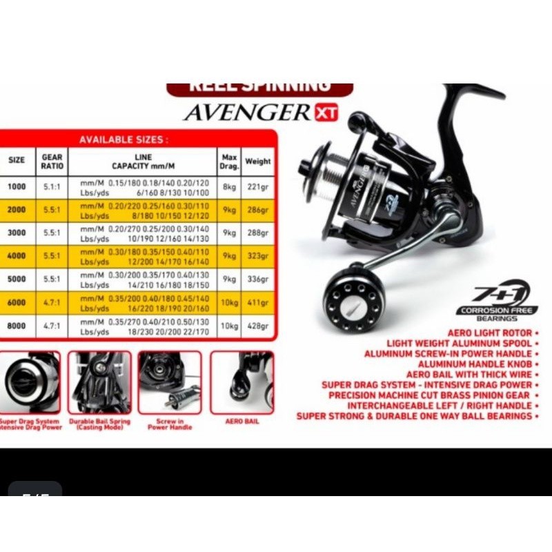SPESIAL HOT PROMO reel pancing maguro Avengers xt 6000 8000 power handel