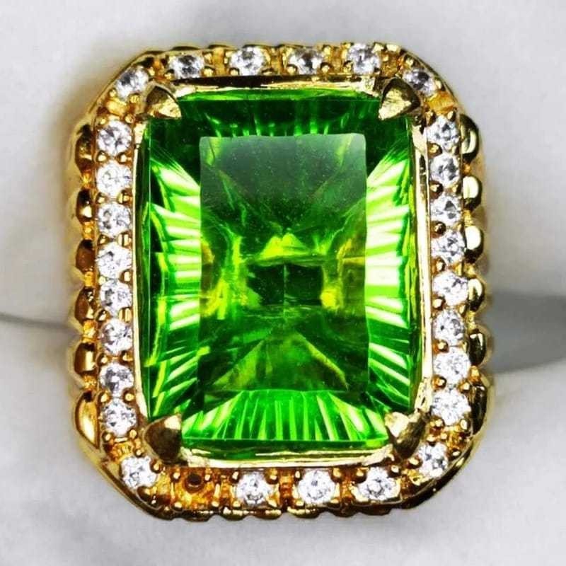 Cincin Pria Batu Natural Green Moldavite Original