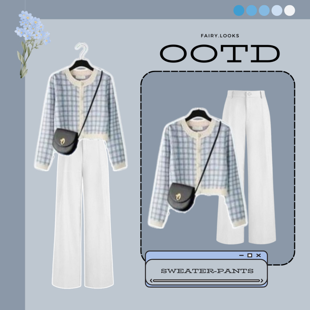 AC141 - Fairy Crop Cardi Rajut Outer Motif Kotak Square Inspo OOTD Remaja Korean Kekinian Pinterest 