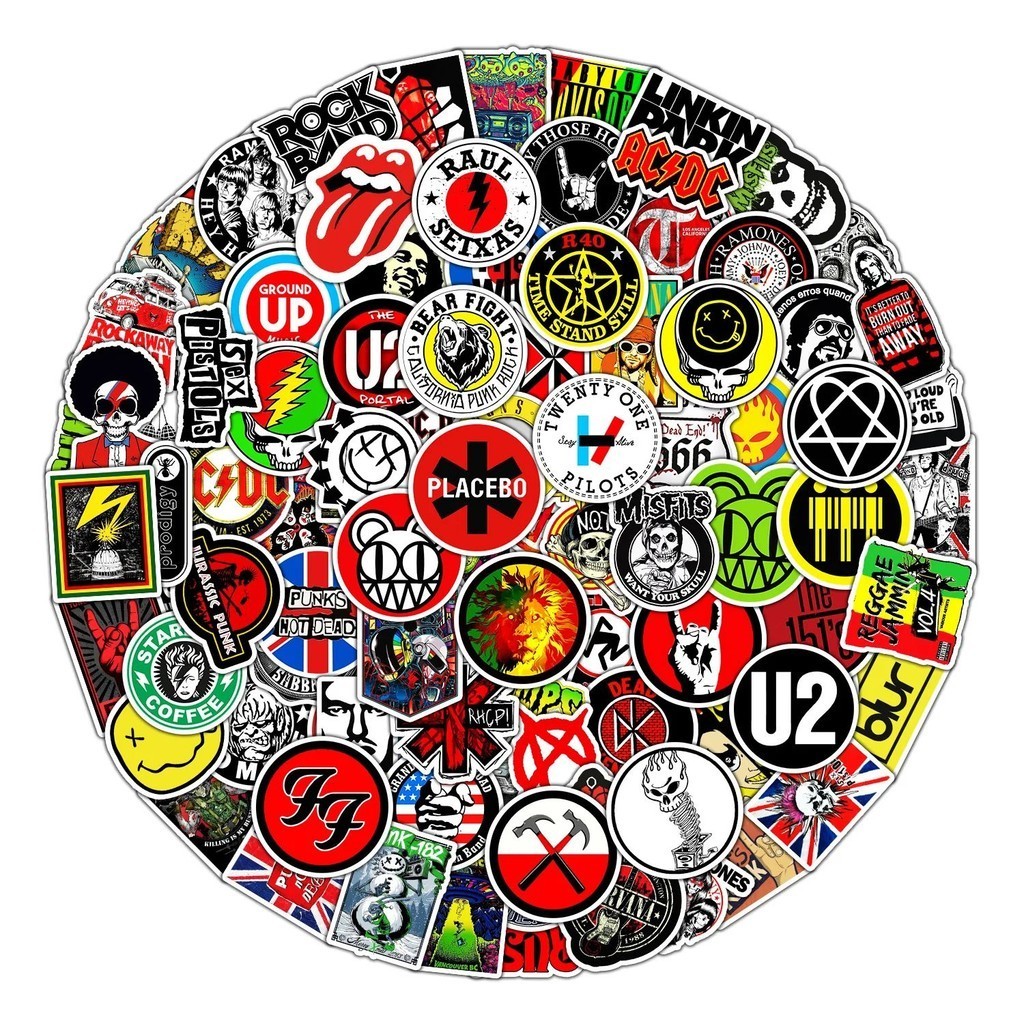 

Stiker grafiti musik Band ROCK Fashion, stiker estetika untuk ponsel Ipad gitar sepeda motor Skateboard untuk cangkir bagasi 100 buah