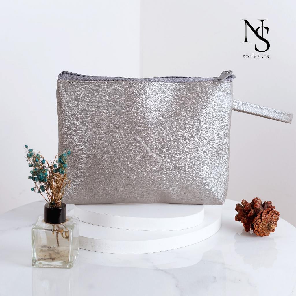 Pouch kapal metalik souvenir pernikahan dompet pouch tempat wadah kosmetik makeup souvenir mewah ham