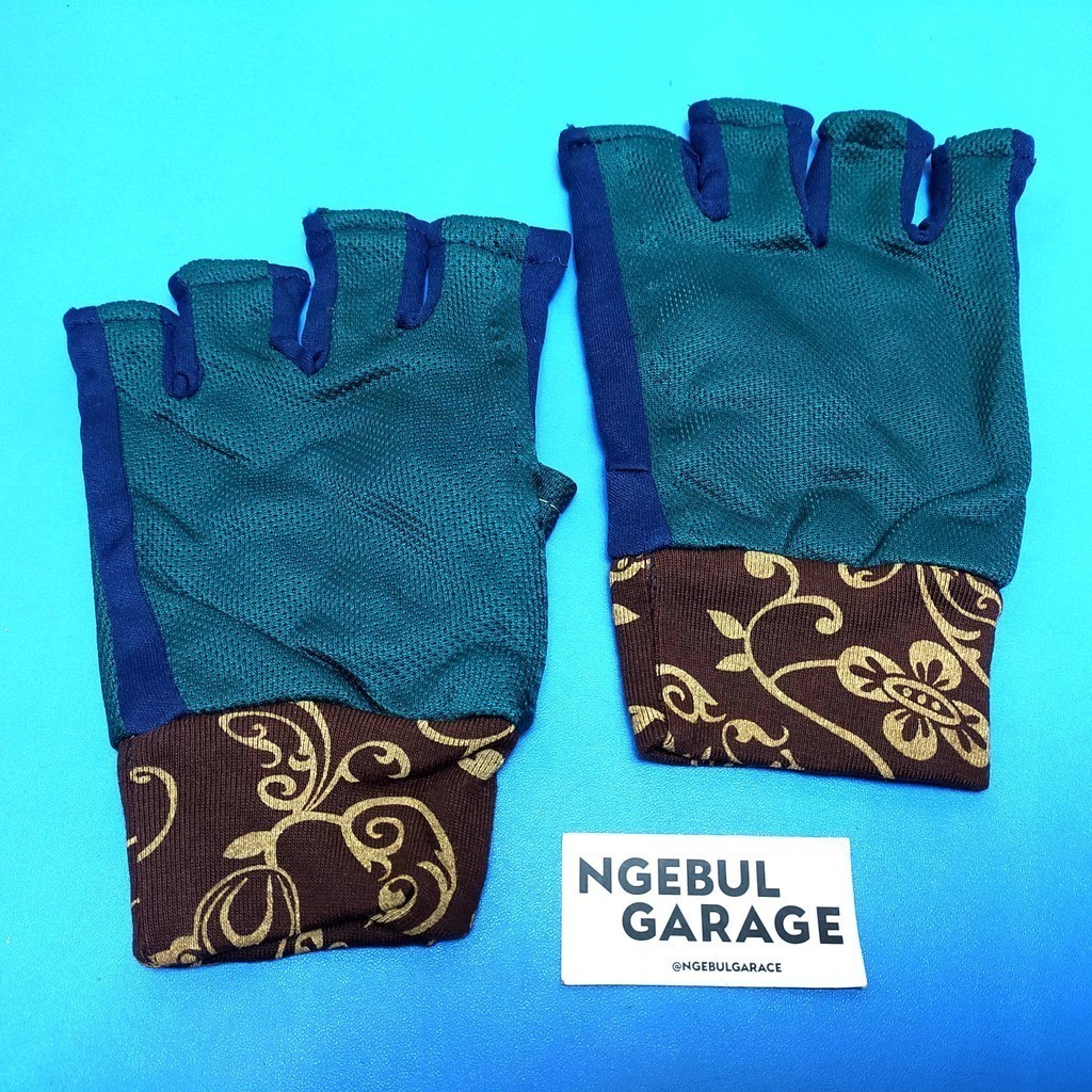 Sarung Tangan Motor JARI TERBUKA Universal KAIN BIRU TOSCA BATIK