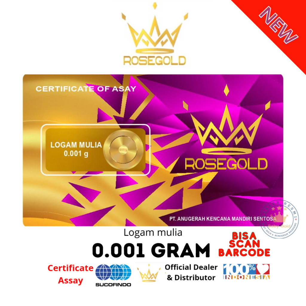 ROSE GOLD 0.001 GRAM LOGAM MULIA EMAS MURNI Baby Gold Mini Gold Microgram
