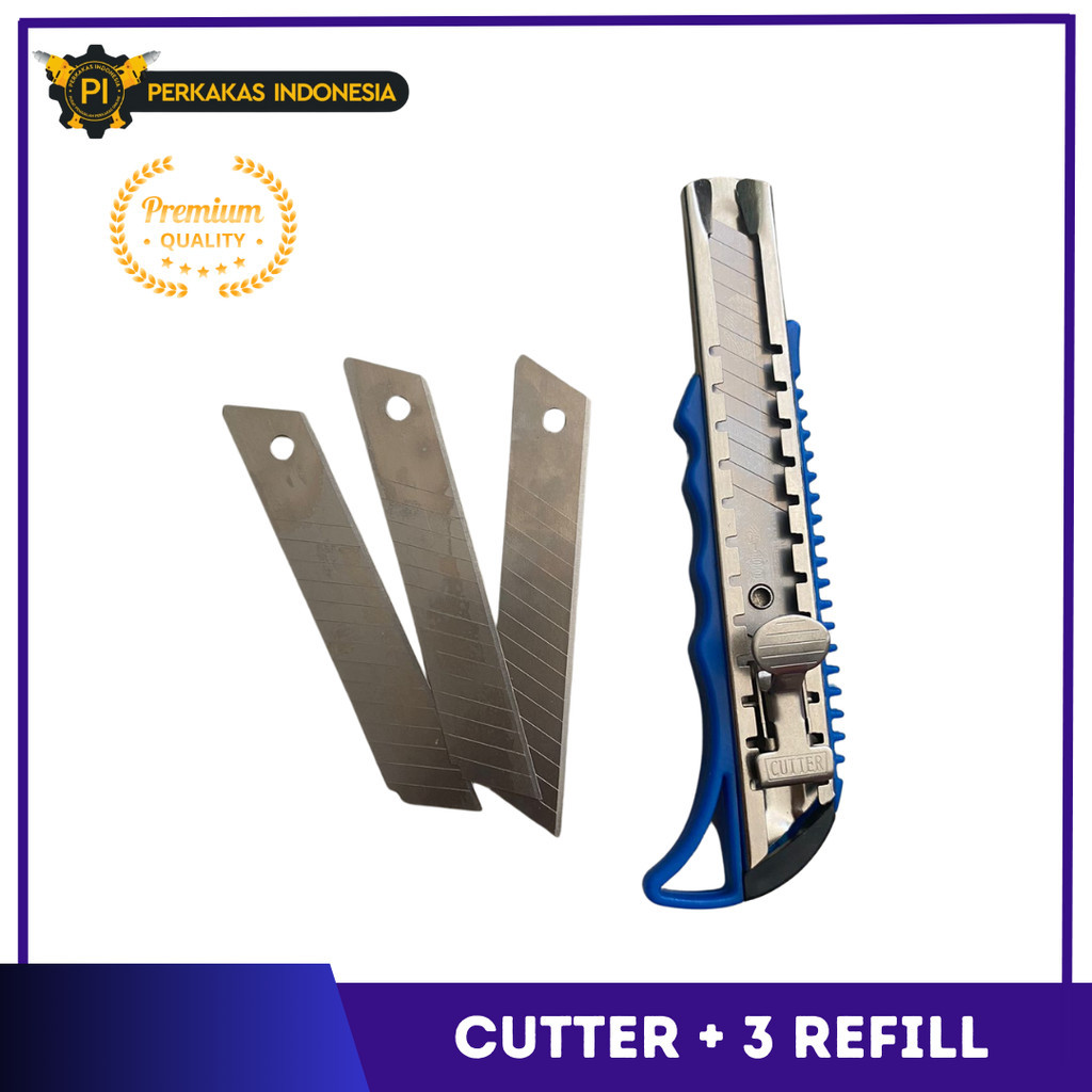 

Cutter Knife SET FREE 2PCS Blade Pisau Potong Serbaguna Cuter Alat Pemotong Kertas PVC Kardus Bonus Refiil Isi Ulang 2 Pcs
