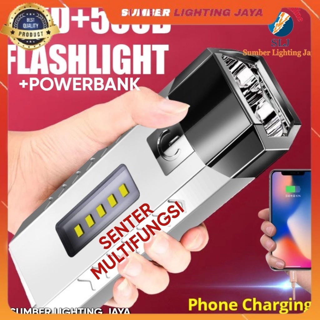 & Senter Led 2 Mata Multifungsi Flashlight Dan Powerbank
