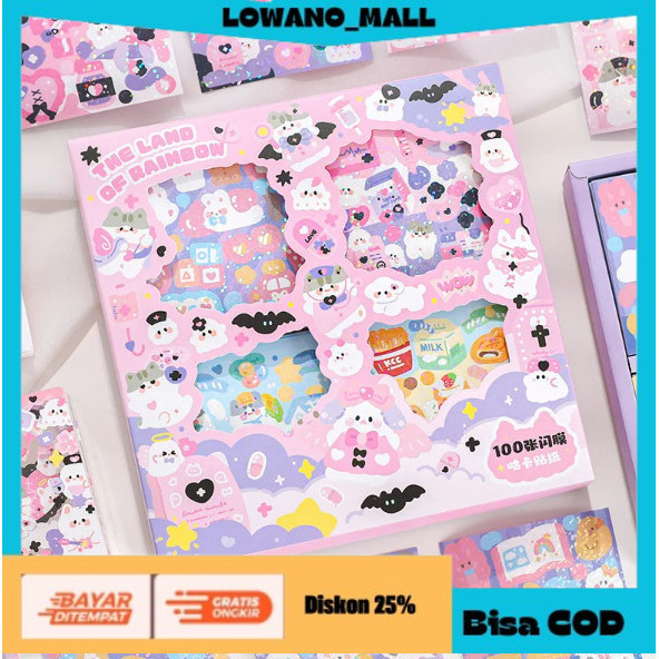 

[[BEST QUALITY]] TERLARIS Sticker Cute Stiker Lucu Deco Glitter LAND OF RAINBOW Gwiyeo Bunny 10 LEMBAR COD