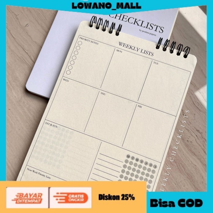 

[[BEST QUALITY]] TERLARIS Weekly Planner Checklist Mingguan Ukuran A5 Spiral by peulanopapers COD