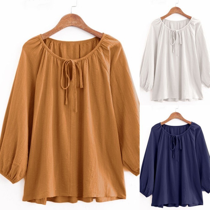 Blouse Jumbo Wanita  Putih Lengan Panjang  Atasan - Navy