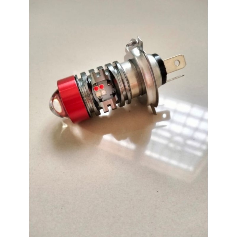 TERLARIS LAMPU LED LASER DEPAN UTAMA MOTOR H4 + SENJA BIRU MERAH 2 WARNA SUPER TERANG BRIGHT MOGE MO