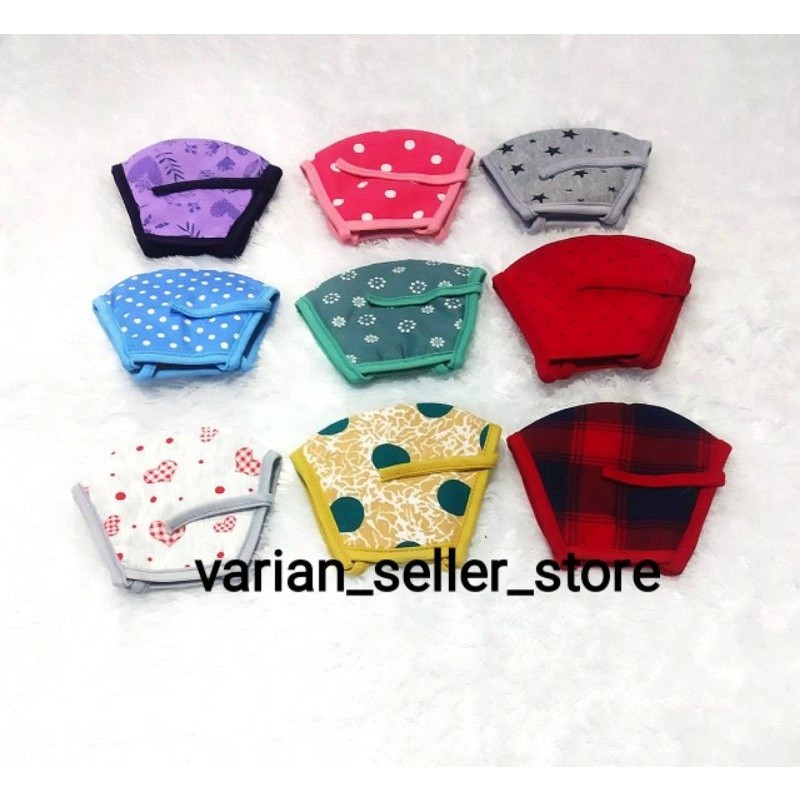 Masker kain 3play wanita dewasa hijab motif bahan kain kaos katun tali panjang