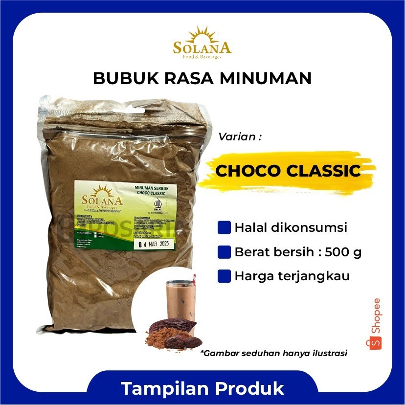 

Bubuk Rasa CHOCO CLASSIC Serbuk Minuman Coklat Merk SOLANA Premium Kekinian