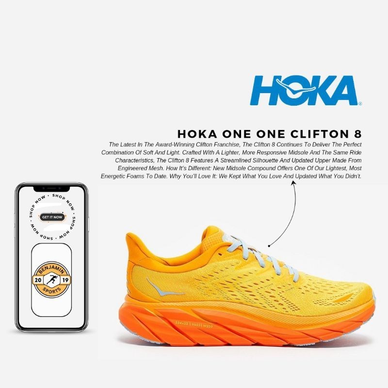 Sepatu lari pria Hoka one one Clifton 8 Original BNIB Resmi