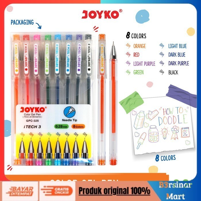 

[[KUALITAS TERBAIK]] Color Gel Pen Pulpen Pena Joyko GPC325 iTech3 1 Set 8 Warna 0.28 mm COD