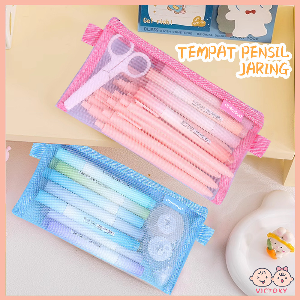 

VICTOKY Kotak Pensil Mesh Dompet Jaring Transparan Tempat Pensil Jaring