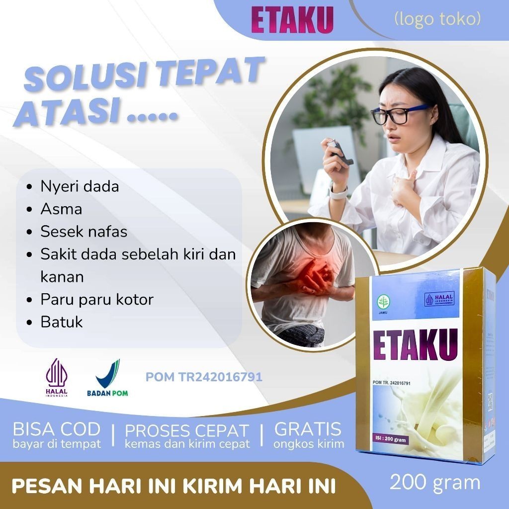 

Flashsale Etaku Disc 1 Box 45% Obat Asma Sesak Nafas, Obat Sakit Dada Sebelah Kanan Dan Kiri, Obat Sakit Jantung, Obat Paru - Paru Kotor - Etaku Goat Milk
