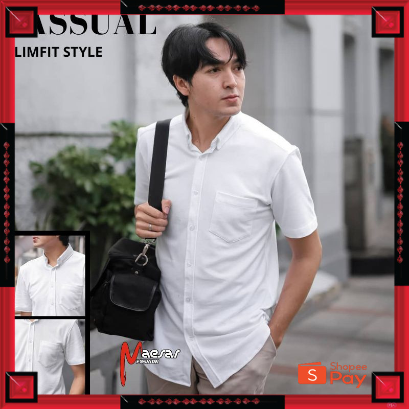 KAIN ADEM LEMBUT HALUS TEBAL / Maesar Fashion Kemeja putih pria lengan pendek premium bahan katun/ke