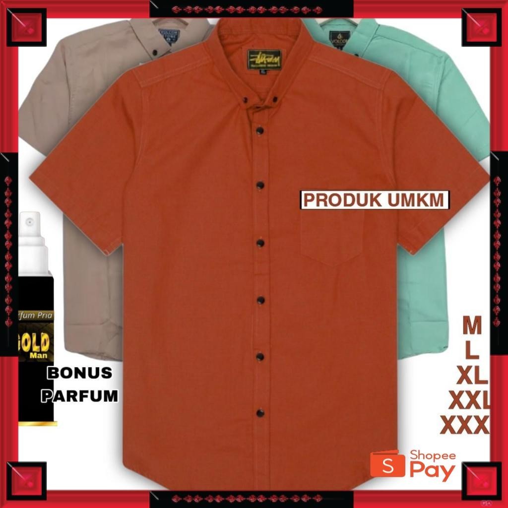 KAIN ADEM LEMBUT HALUS TEBAL / Termurah Baju Kemeja Polos Pria Lengan Pendek Jumbo Slimfit Casual Pr