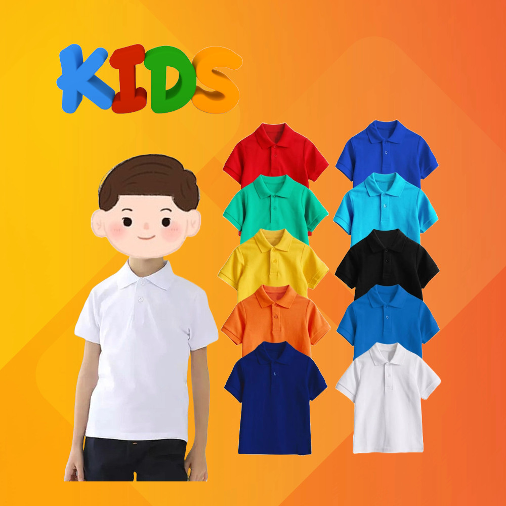 KAOS POLO SHIRT ANAK LAKI LAKI PEREMPUAN UNISEX BAJU LENGAN PENDEK KERAH POLOS WARNA HITAM PUTIH COK