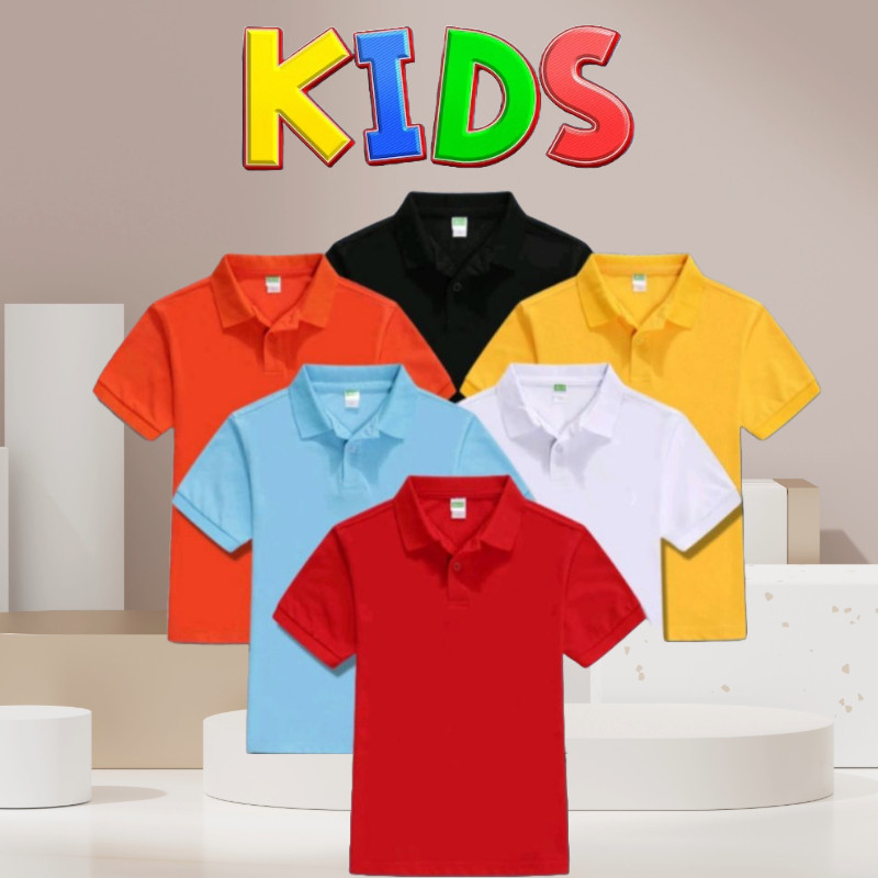 OK KAOS POLO SHIRT ANAK LAKI LAKI PEREMPUAN UNISEX BAJU LENGAN PENDEK KERAH POLOS WARNA HITAM USIA