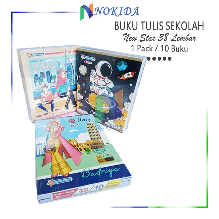 

Nokida Buku Tulis Ukuran A5 New Star 38 Lembar (1 Pack/10 Buku) / Write Book / ATK / Buku Catatan Tugas Sekolah