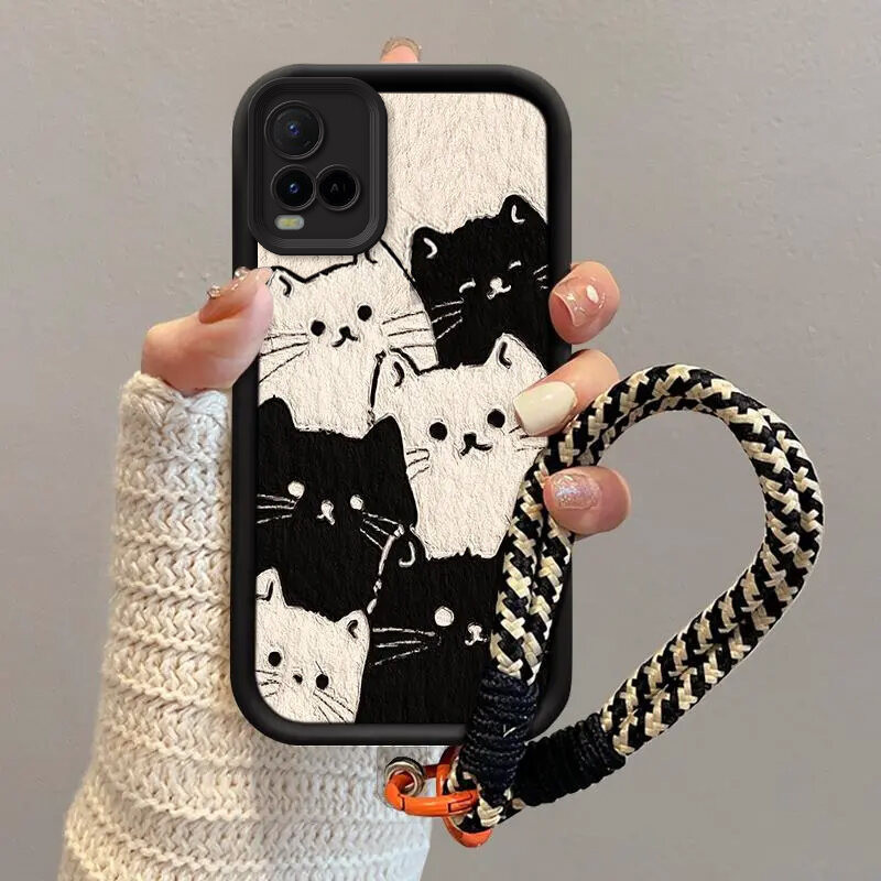 Case Vivo Y21 Y21t Y21s Y21e Y21a Kucing hitam dan putih Kartun Avatar (Without Lanyard)