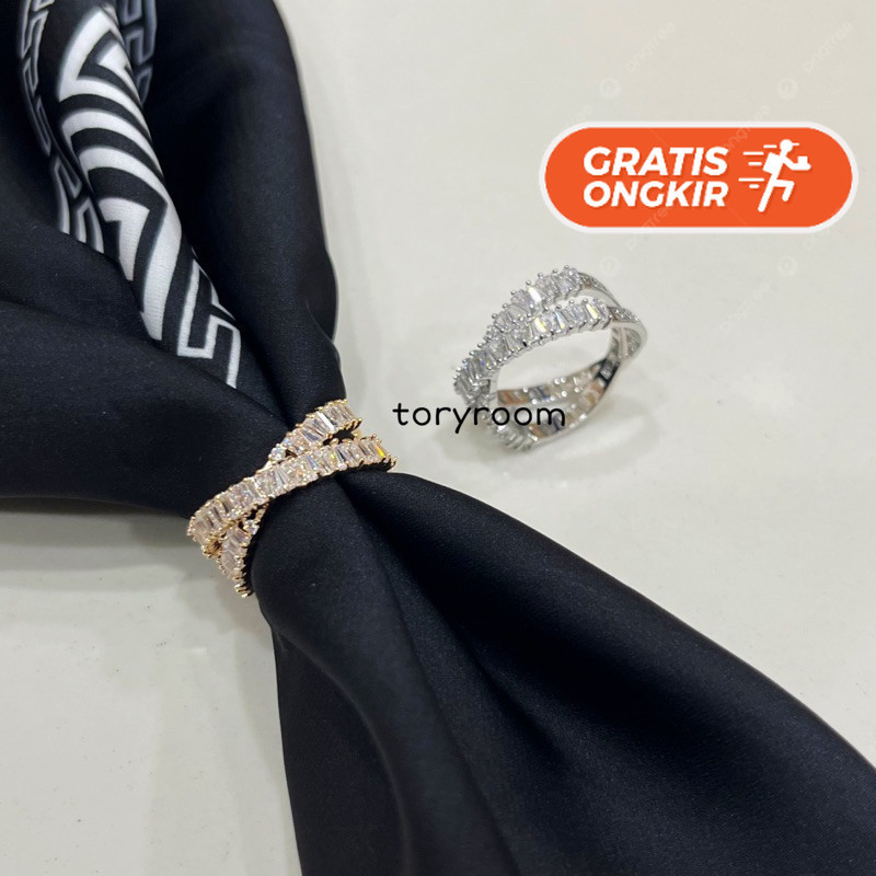 Terlaris ~Ring hijab cincin jilbab syal scarf zircon diamond trapezed model x sling Bros Hijab   Bro