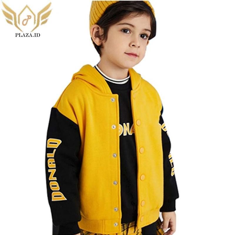 Jaket Varsity Jaket Baseball Cewek Cowok Jaket Berkancing Donalld kuning hitam Hoodie Korean Style B