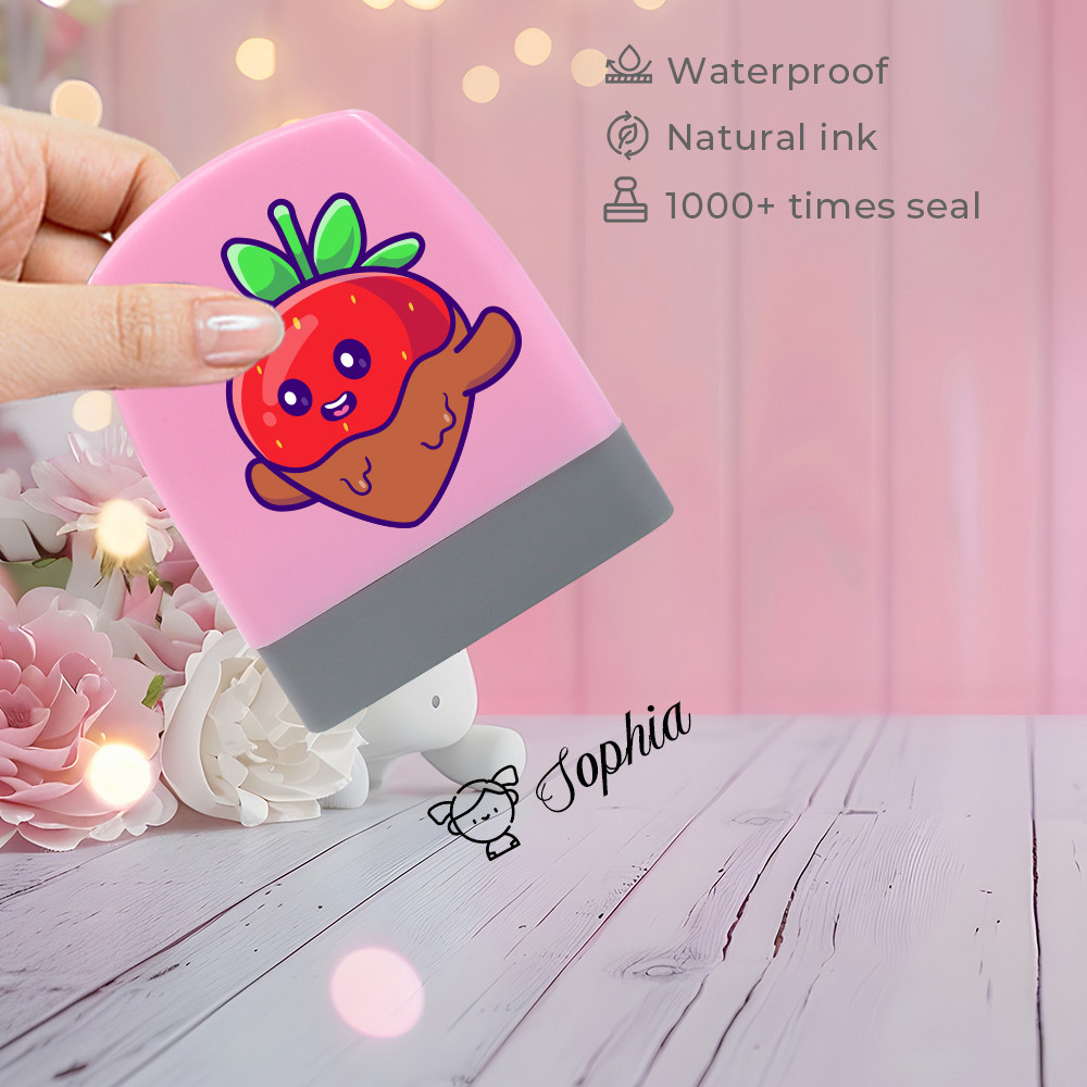 

Strawberry Chocolate Personalized Custom Made Children's Stamps Kids Name Stamp Clothes